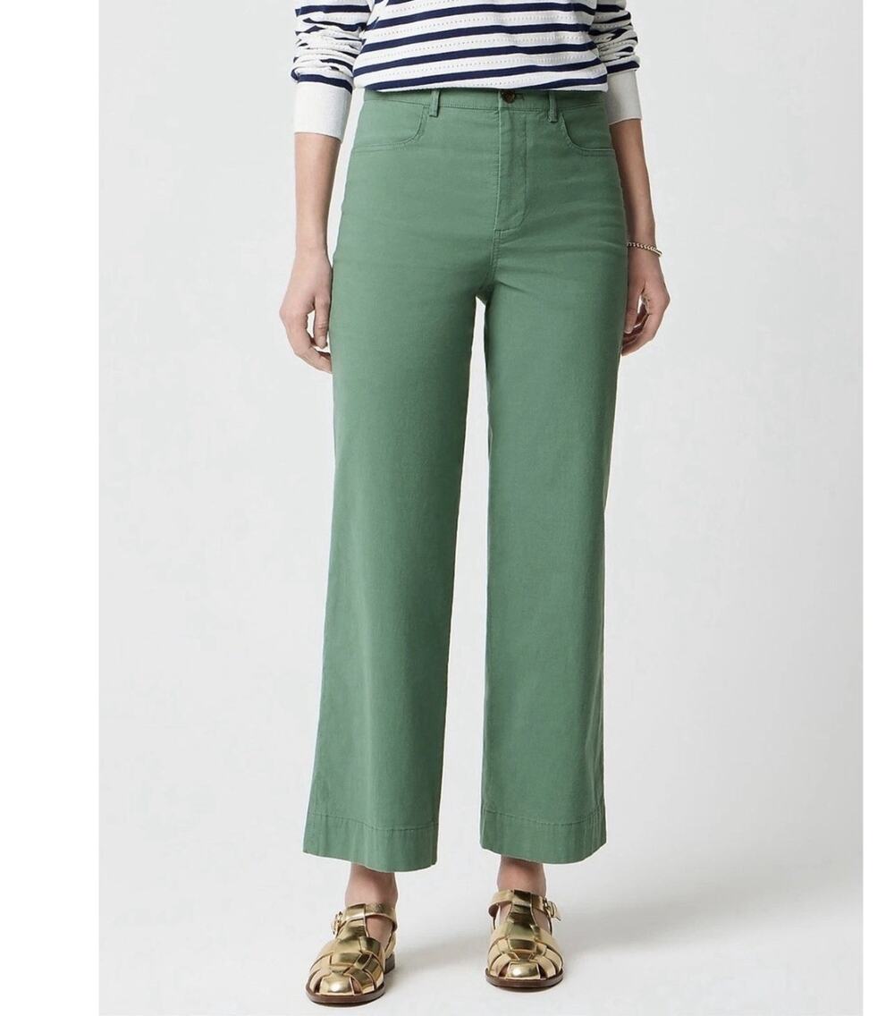 J. CREW 2026 Ella Spinach Green Linen Blend High-Rise Wide Leg Cropped Pants 28